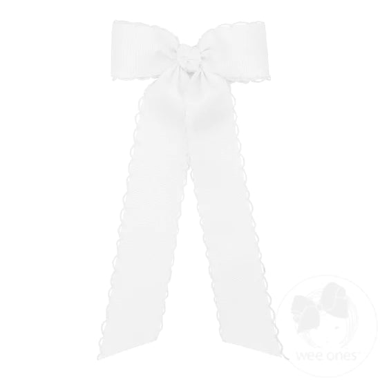 WEE ONES MONOTONE MOONSTITCH BOW WITH STREAMER TAILS WHT