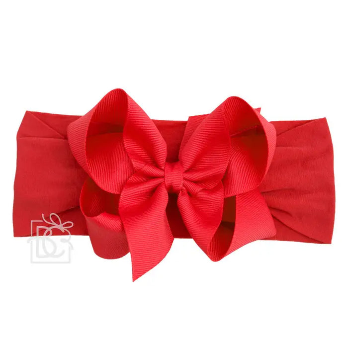 BEYOND CREATIONS WIDE PANTYHOSE HEADBAND 4.5 L GROSGRAIN BOW RED