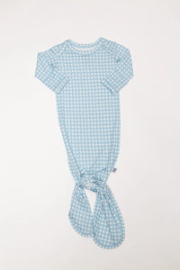 Knotted Infant Gown Gingham in Cottage Blue