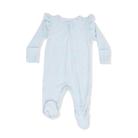 TINY CHERRY STRIPE 2 WAY RUFFLE SLEEVE ZIPPER FOOTIE