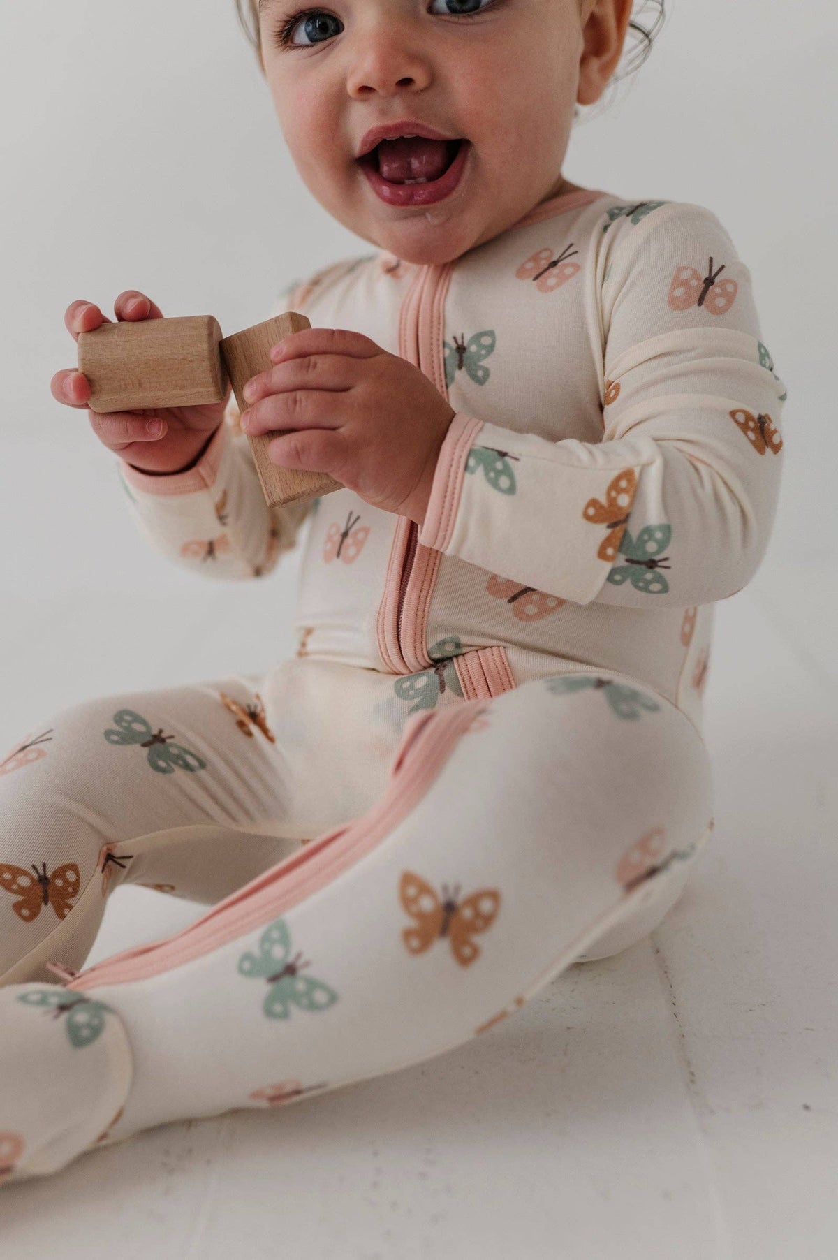 Babysprouts Baby Girl Footie Romper in Pastel Butterflies