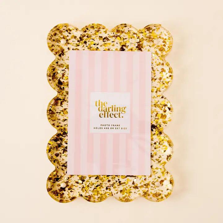 THE DARLING EFFECT RECTANGLE SCALLOPED ACRYLIC FRAME CONFETTI GOLD
