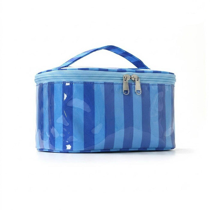 Josslyn Striped Vinyl Cosmetic Makeup Travel Pouch Bags Blue Navy