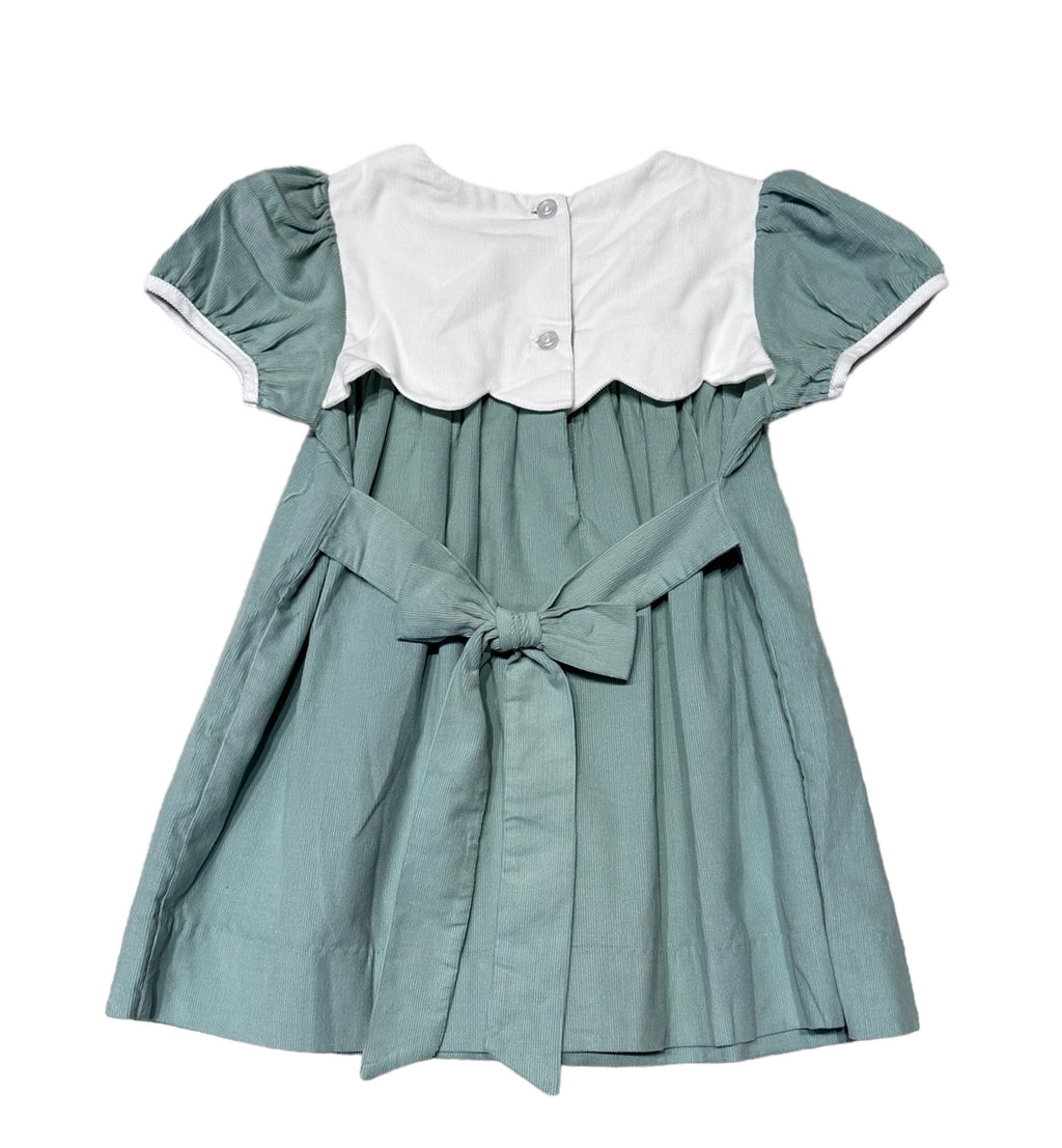 TRUE GREEN CORD SCALLOP DRESS