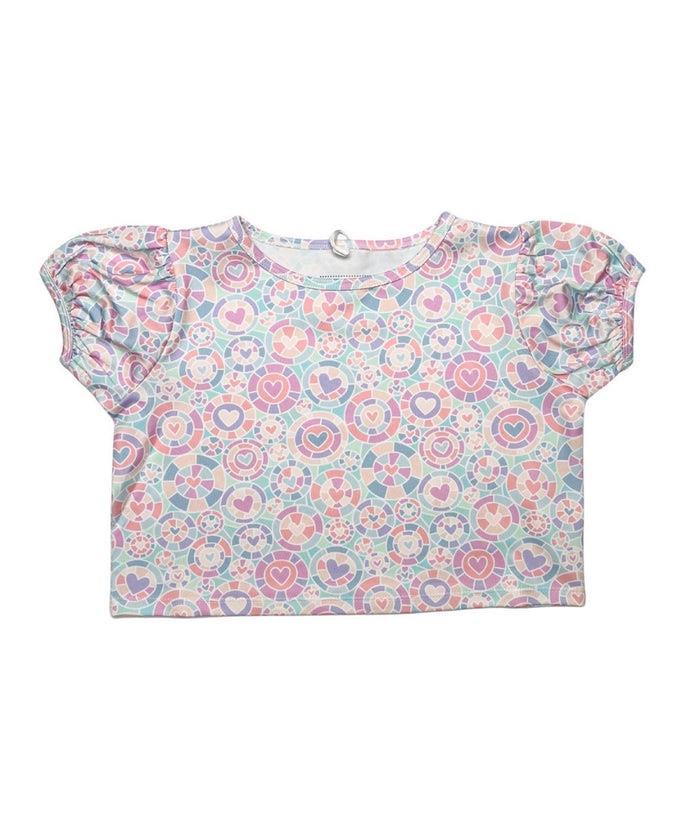 KALIDESCOPE HEART PUFF SLEEVE TOP