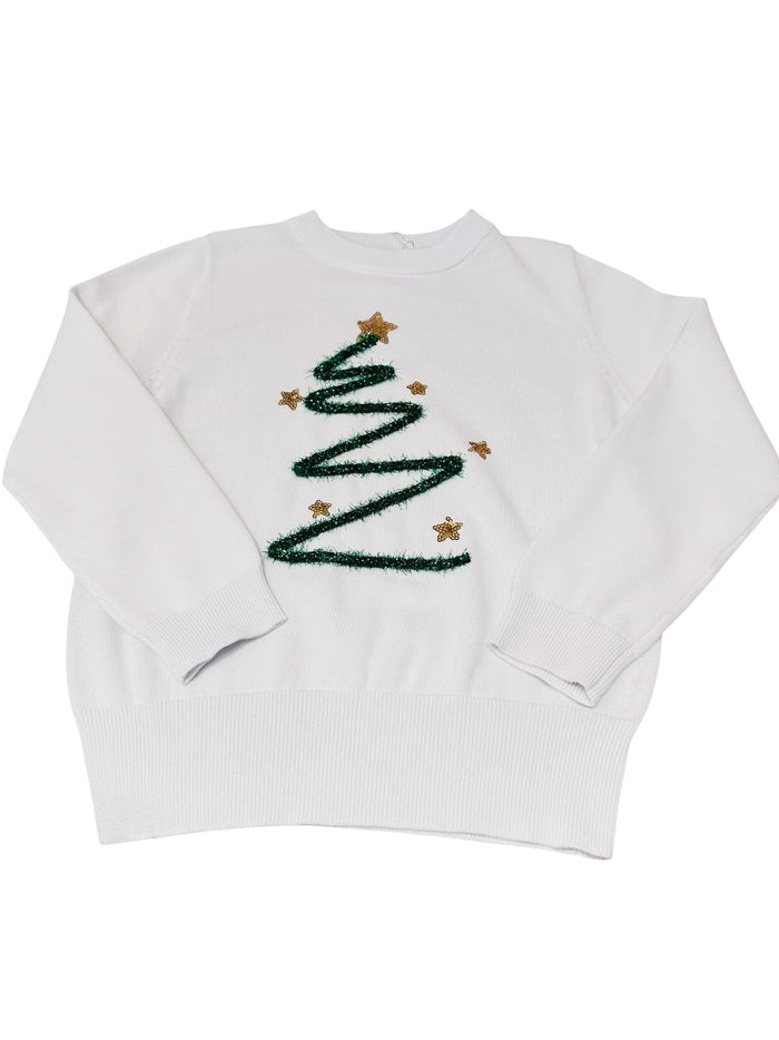 LULU BEBE LS WHITE CHRISTMAS TREE TINSEL TOP
