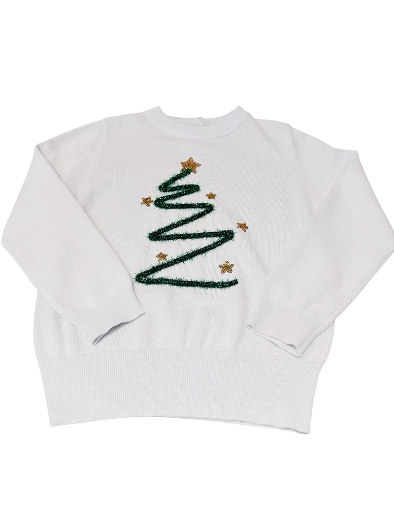LULU BEBE LS WHITE CHRISTMAS TREE TINSEL TOP