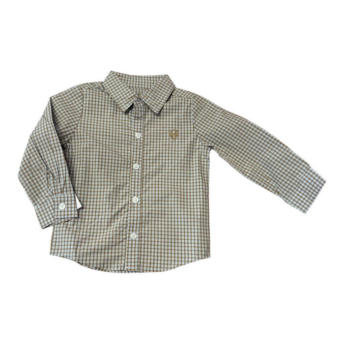 Boys Button Down Brown & Blue