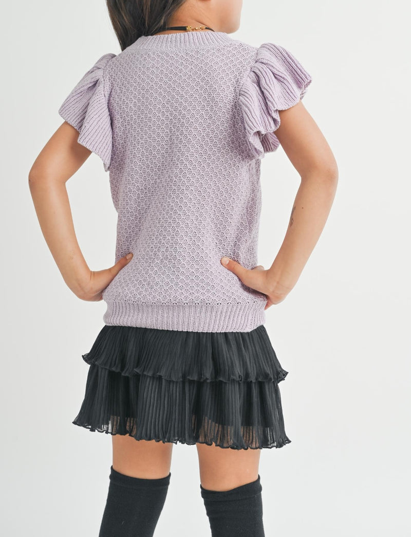 SADIE & SAGE PEARL RUFFLE CAP SLEEVE SWEATER