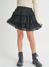 SADIE & SAGE TWEEN GATHERING RUFFLE LAYERED SKIRT BLACK