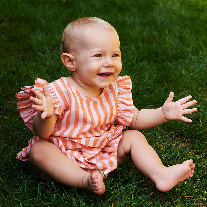 PINK CHICKEN BABY GIRL ABIGAIL SET ORANGE PINK STRIPE