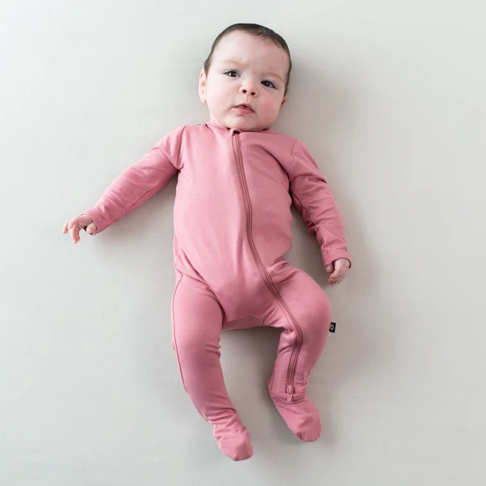 KYTE BABY ZIPPERED FOOTIE IN APPLE BLOSSOM