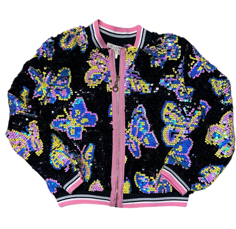 HANNAH BANANA BUTTERFLY PRINT SEQUIN JACKET