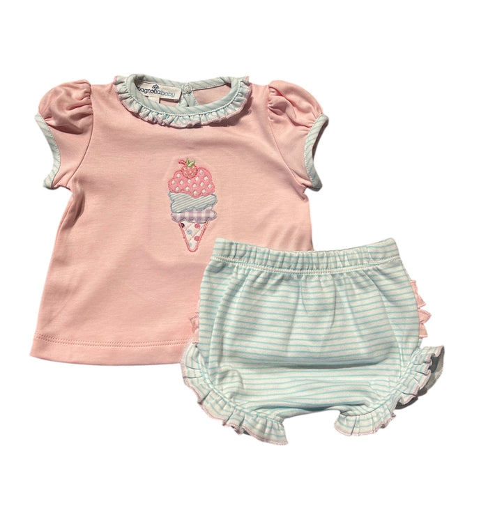 MAGNOLIA BABY SCOOPS OF FUN APPLIQUE RUFFLE DIAPER COVER SET