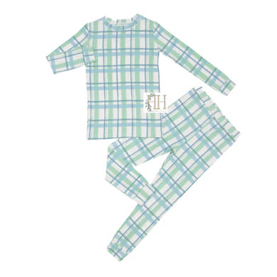 HAMNER HILL BOYS BLUE AND GREEN CHECK LOUNGEWEAR SET