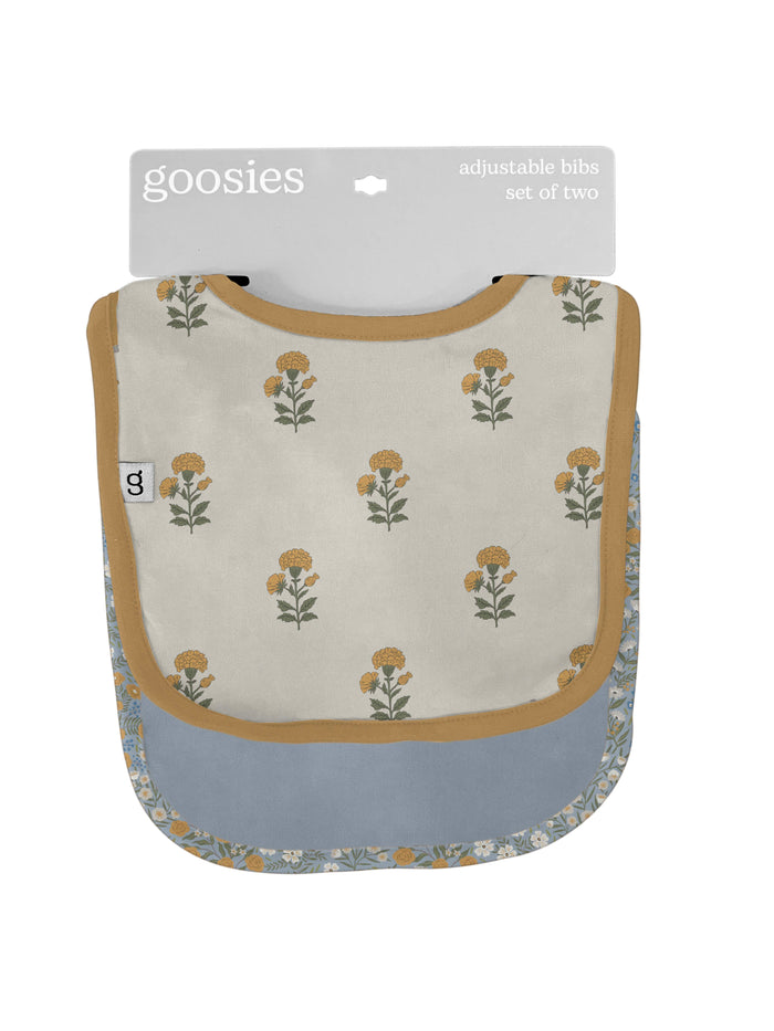 GOOSIES BIB SET MARIGOLD BLOCK PRINT