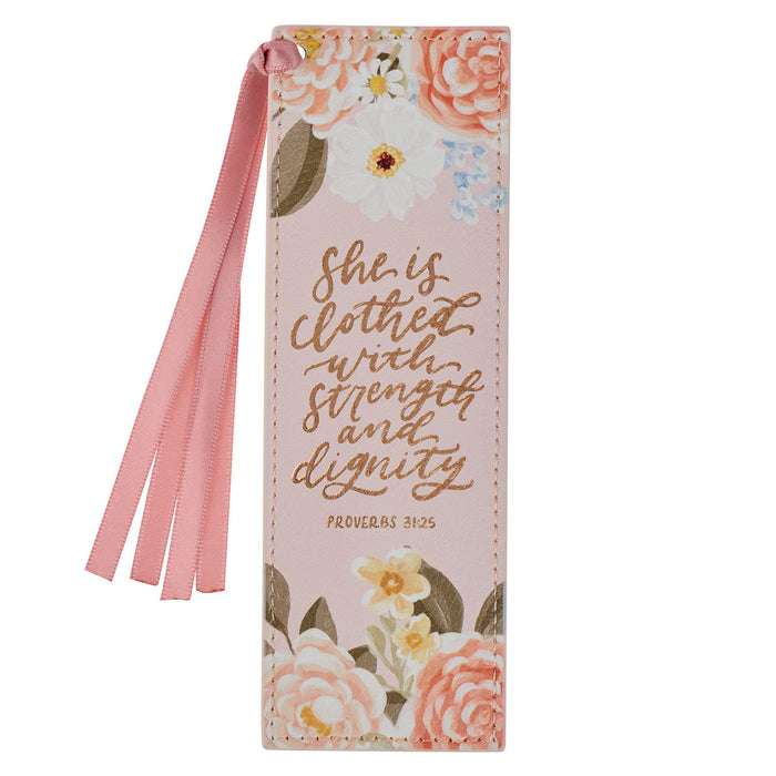 CHRISTIAN ART GIFTS BOOKMARK FAUX LEATHER PINK STRENGTH