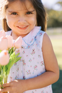 THE PROPER PEONY BEA BLUE FLORAL DOTTED SWISS DRESS