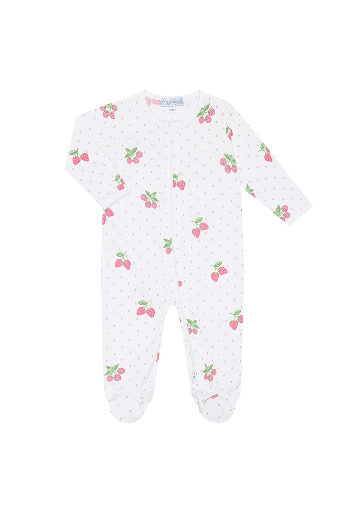 White baby onesie with cherry pattern on a white background