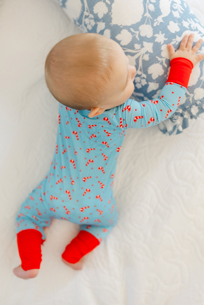 Poppy Kids Blue Candy Cane Zipper Romper