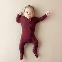 KYTE BABY ZIPPERED FOOTIE IN BURGUNDY