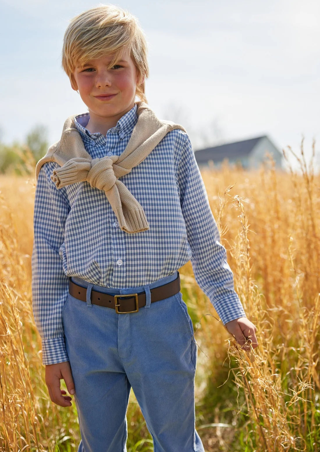 Little English Button Down Shirt Grey Blue Gingham