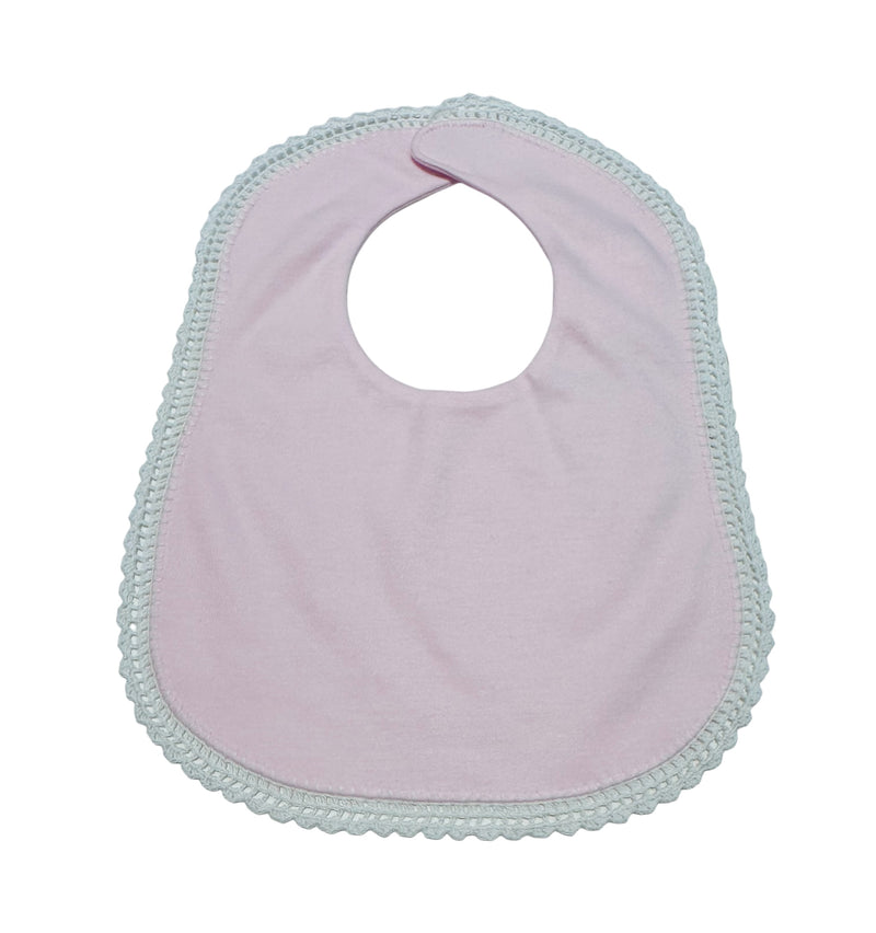 AURALUZ KNIT BIB PINK WITH WHITE CROCHET TRIM