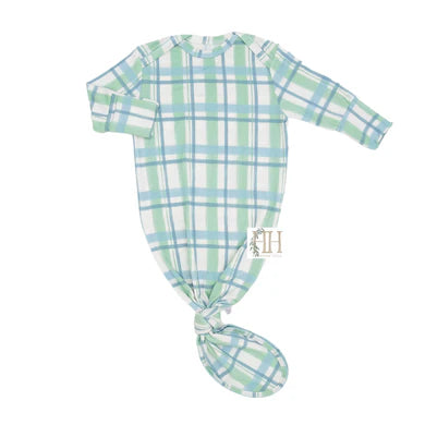 HAMNER HILL LAKESIDE BLUE AND GREEN CHECK KNOTTED GOWN
