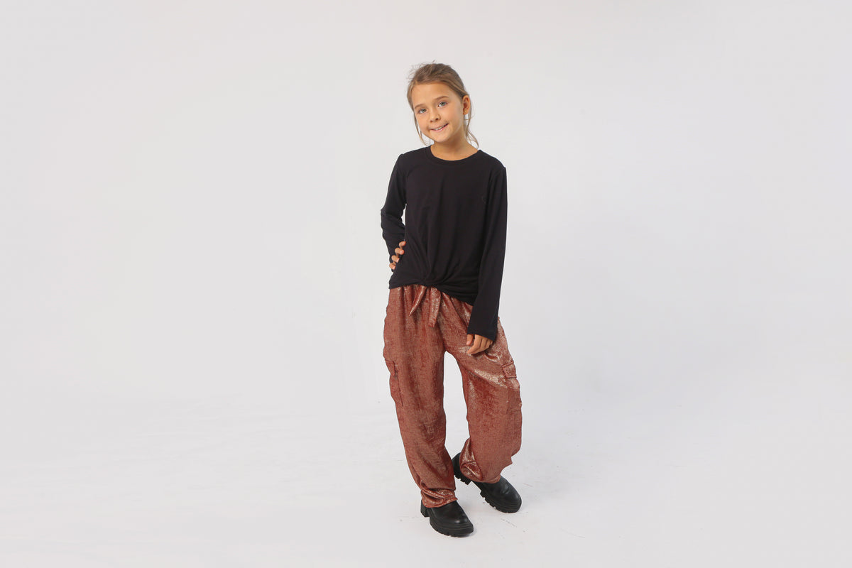 JOYOUS & FREE CARGO TIE PANT TERRACOTTA SILVER
