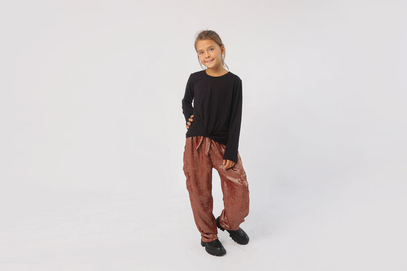 JOYOUS & FREE CARGO TIE PANT TERRACOTTA SILVER