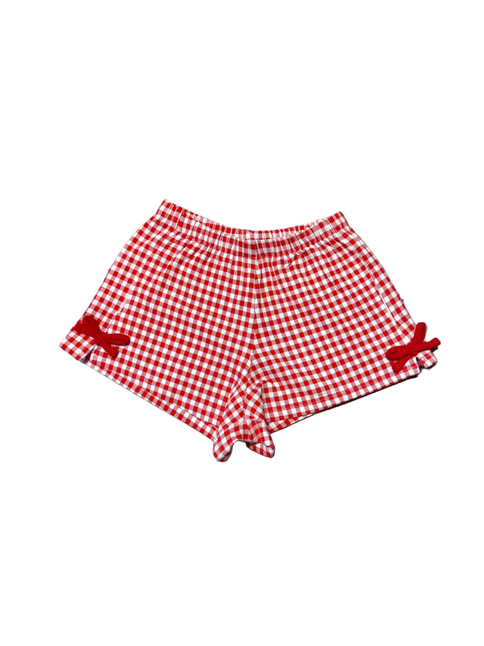 RED GINGHAM SHORTS WITH SIDE BOWS