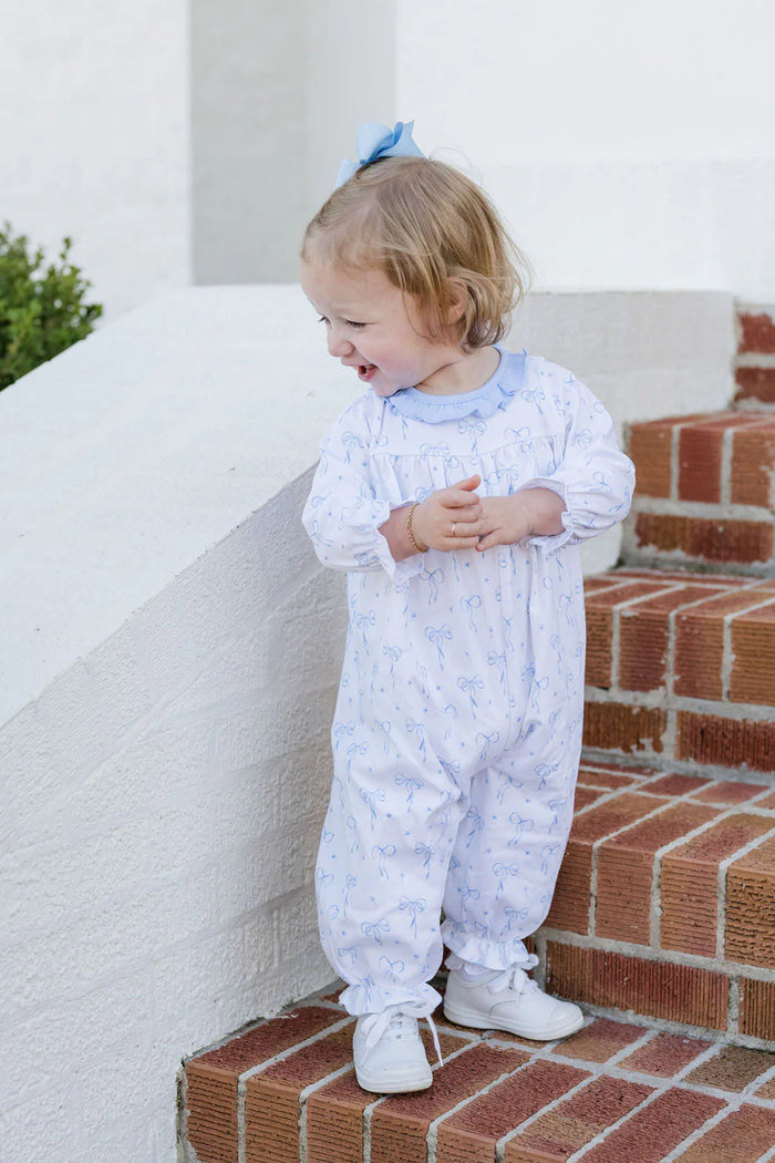 JAMES AND LOTTIE LILA LONG BUBBLE BLUE BOWS KNIT