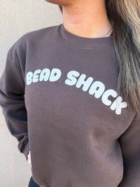 BEAD SHACK BUBBLE LOGO AMERICAN APPAREL WOMENS REFLEX FLEECE CREWNECK CROPPED SWEATSHIRT BROWN