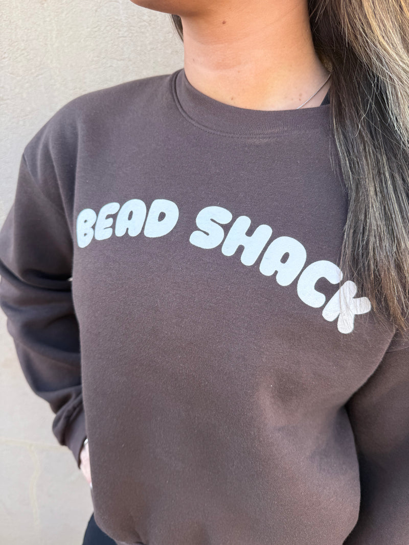 BEAD SHACK BUBBLE LOGO AMERICAN APPAREL WOMENS REFLEX FLEECE CREWNECK CROPPED SWEATSHIRT BROWN