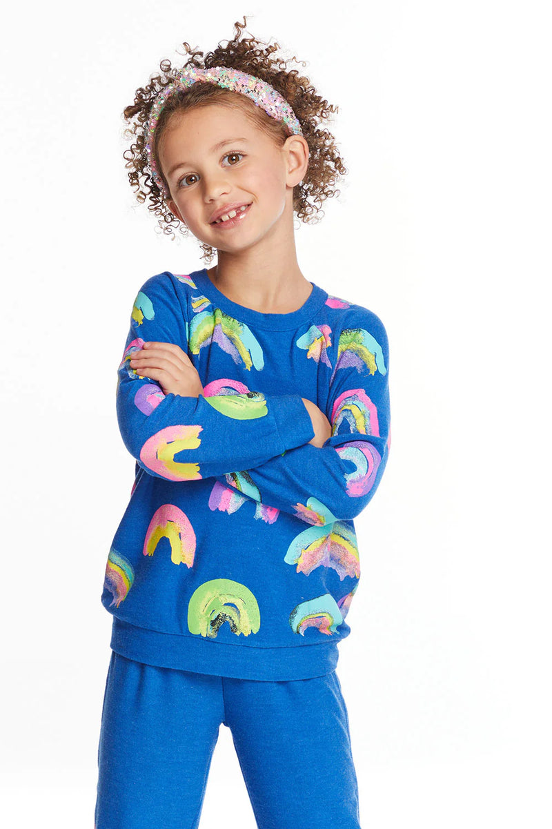 CHASER PAINTED RAINBOWS GIRLS LOVE KNIT RAGLAN PULLOVER