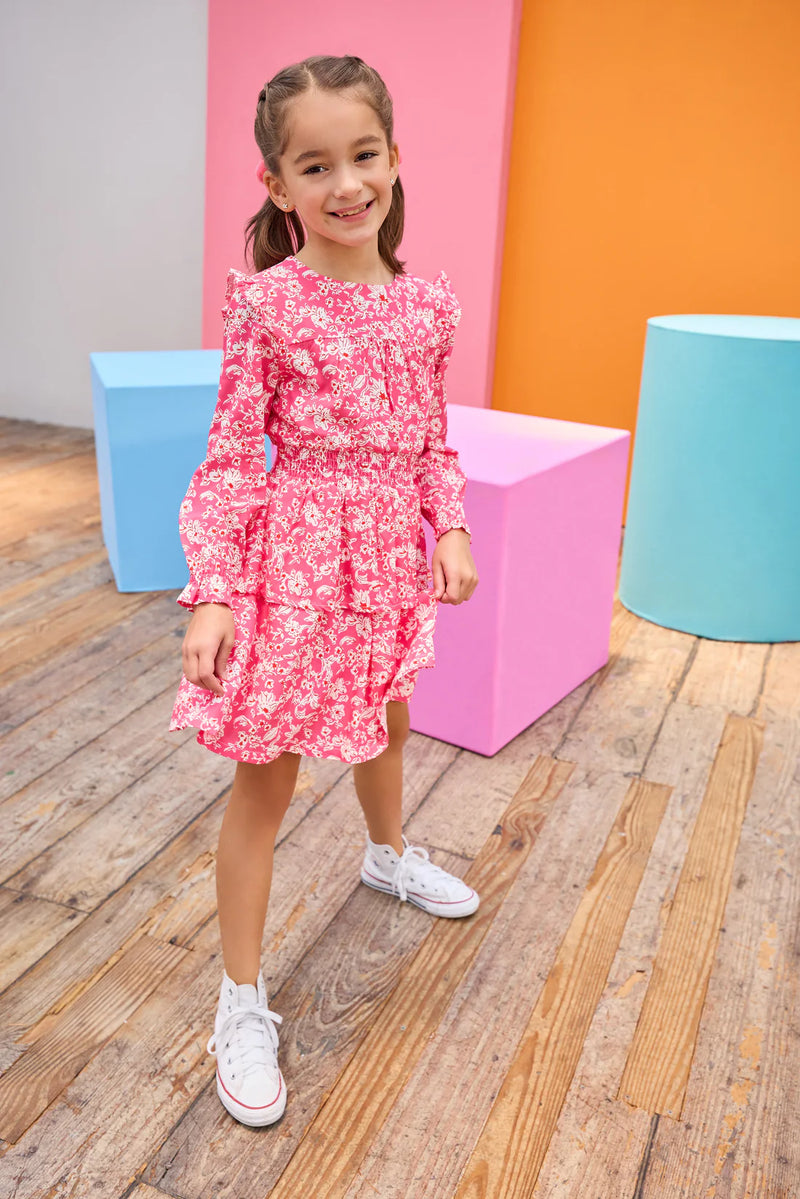 BISBY CARLETON DRESS HOT PINK ABSTRACT FLORAL