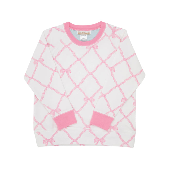 TBBC CASSIDY COMFY CREWNECK BELLE MEADE BOW WITH HAMPTONS HOT PINK