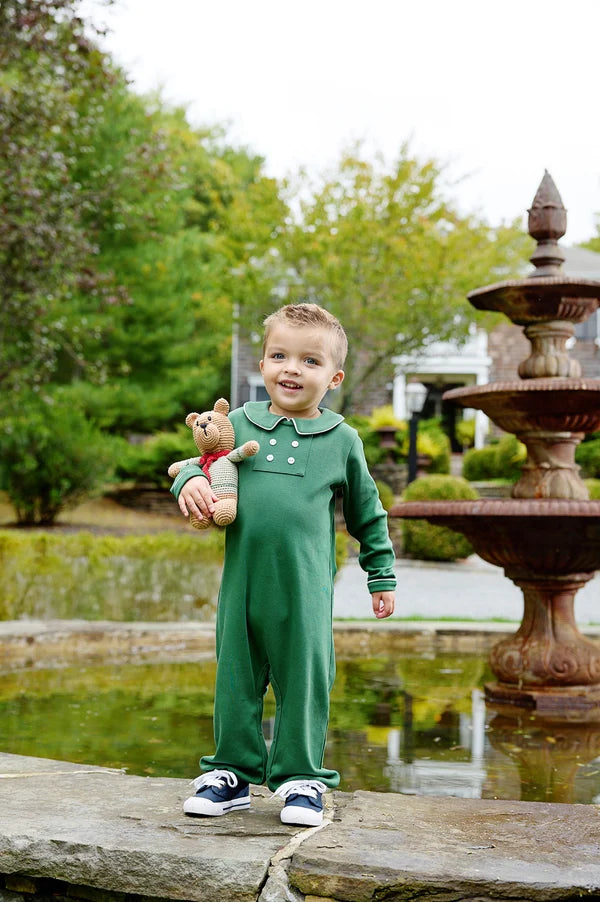 TBBC Benny Button Romper Grier Green Palmetto Pearl