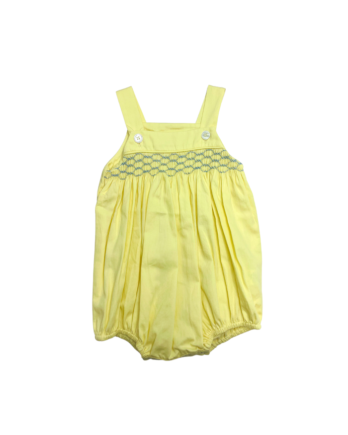 PERCY & TYNE WEBB SMOCK BUBBLE BUTTER YELLOW WITH BLUE SMOCKING