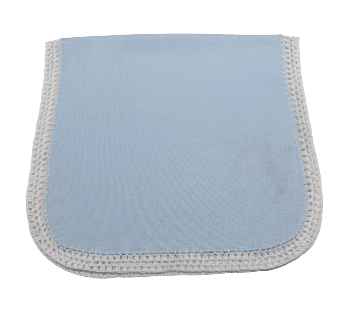 AURALUZ KNIT BURP CLOTH BLUE WITH WHITE CROCHET TRIM