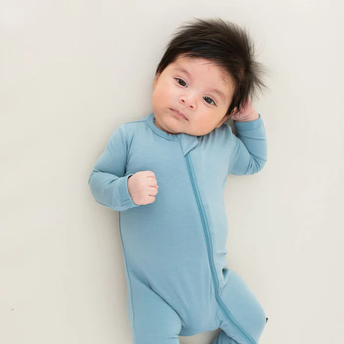 KYTE BABY ZIPPERED ROMPER IN DUSTY BLUE