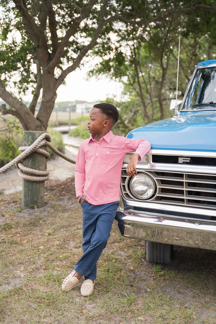 SALTWATER BOYS INSHORE PERFORMANCE POLO RED STRIPE