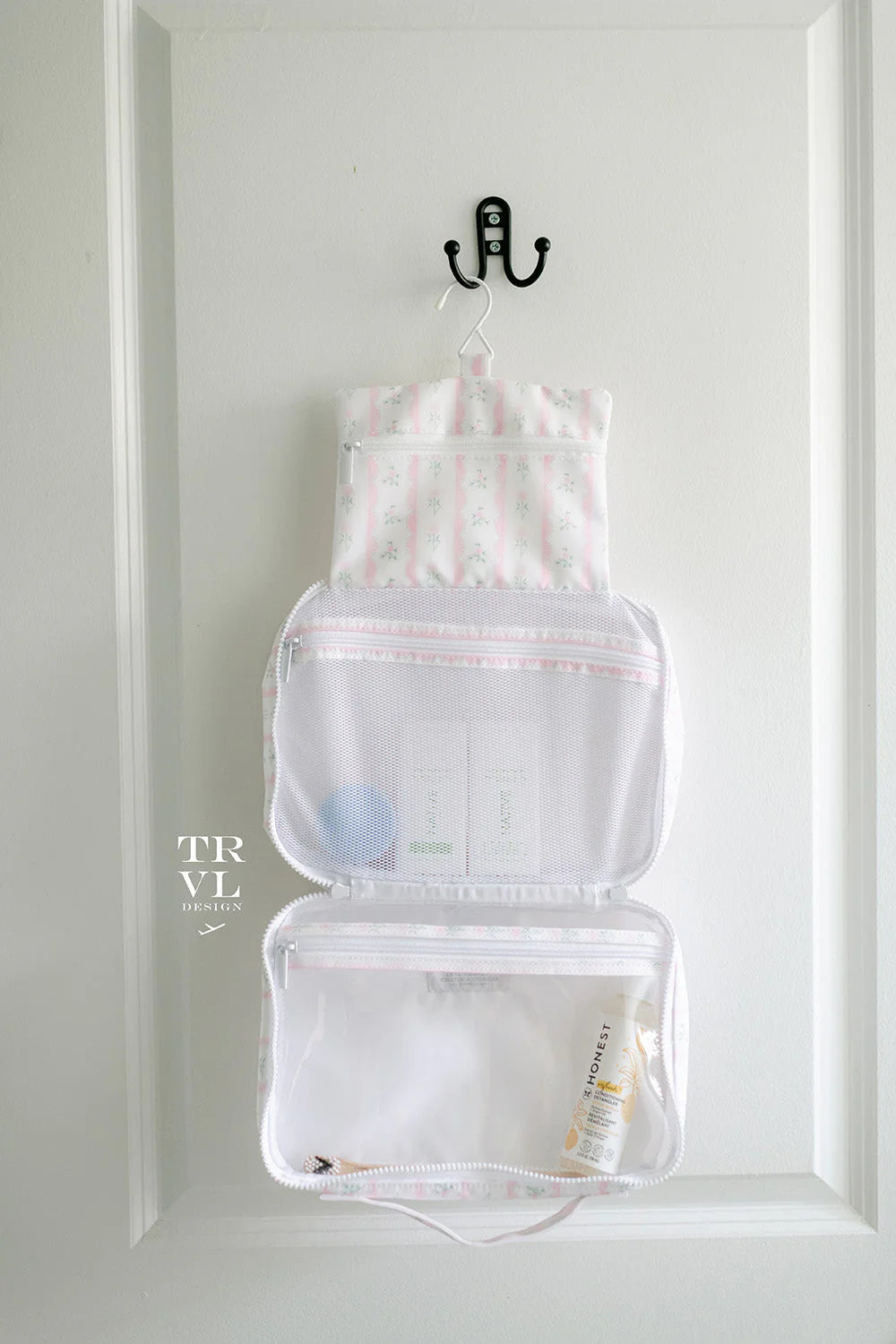 TRVL BUNDLE UP HANGING TOILETRY BAG RIBBON FLORAL PINK