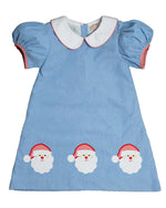 SMOCKINGBIRD SANTA APPLIQUE LIGHT BLUE CORDUROY DRESS