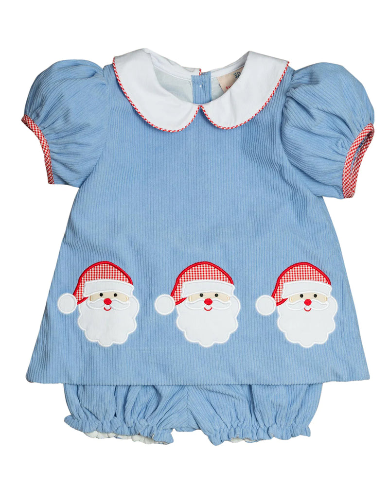 SMOCKINGBIRD BLUE SANTA APPLIQUE POCKET BLOOMER SET