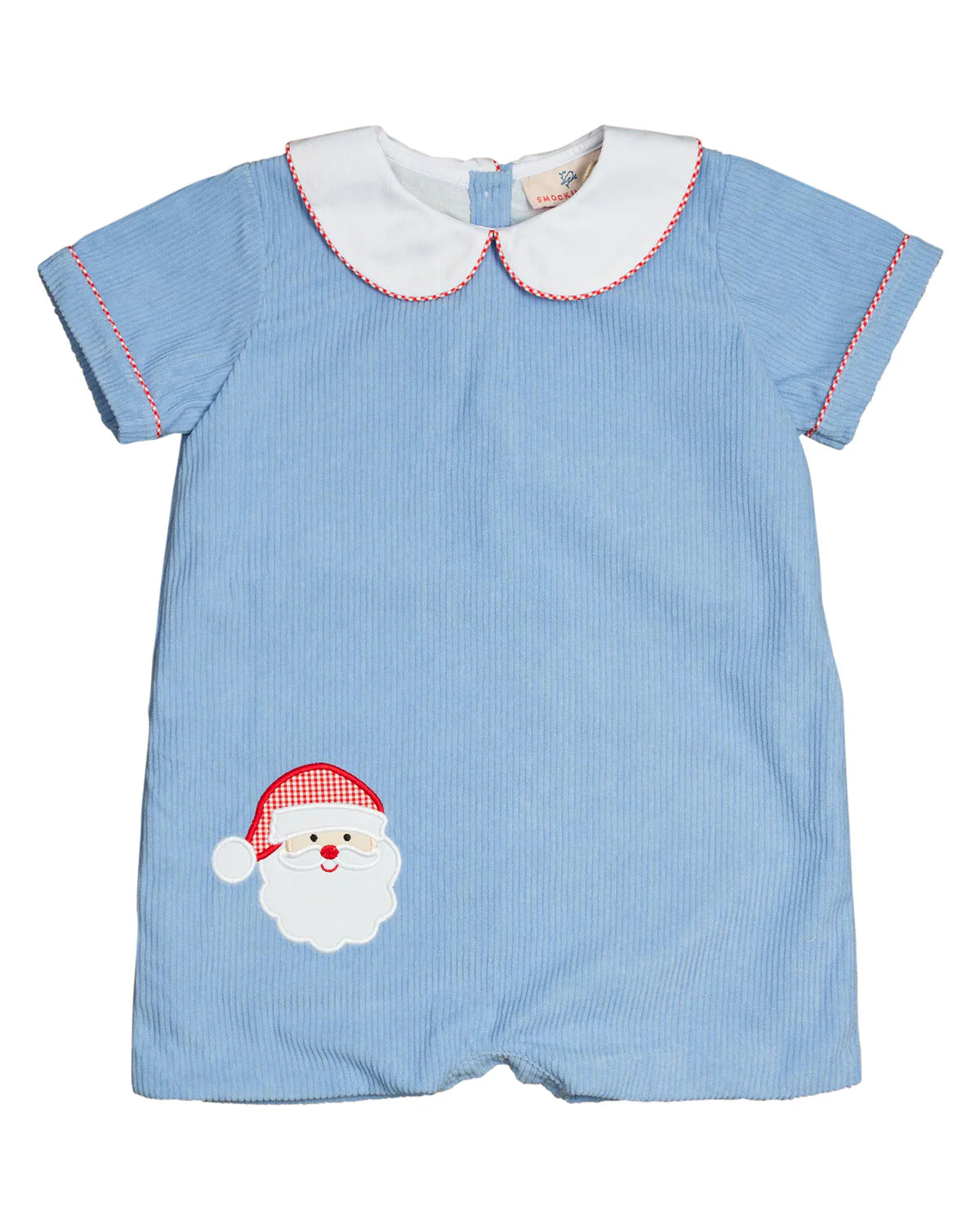 SMOCKINGBIRD BLUE SANTA APPLIQUE POCKET SHORTALL