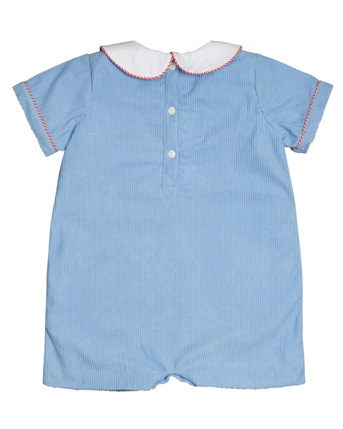 SMOCKINGBIRD BLUE SANTA APPLIQUE POCKET SHORTALL