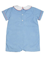 SMOCKINGBIRD BLUE SANTA APPLIQUE POCKET SHORTALL