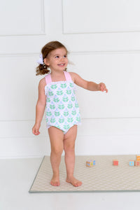 TBBC SISI SUNSUIT HANOVER HANDBLOCK WITH PALM BEACH PINK AND BUCKHEAD BLUE