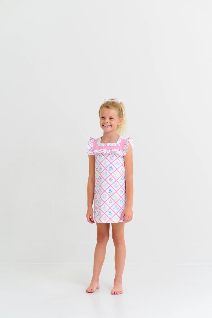 TBBC DARLA DRESS FRENCH COUNTRY FLORAL WITH HAMPTONS HOT PINK